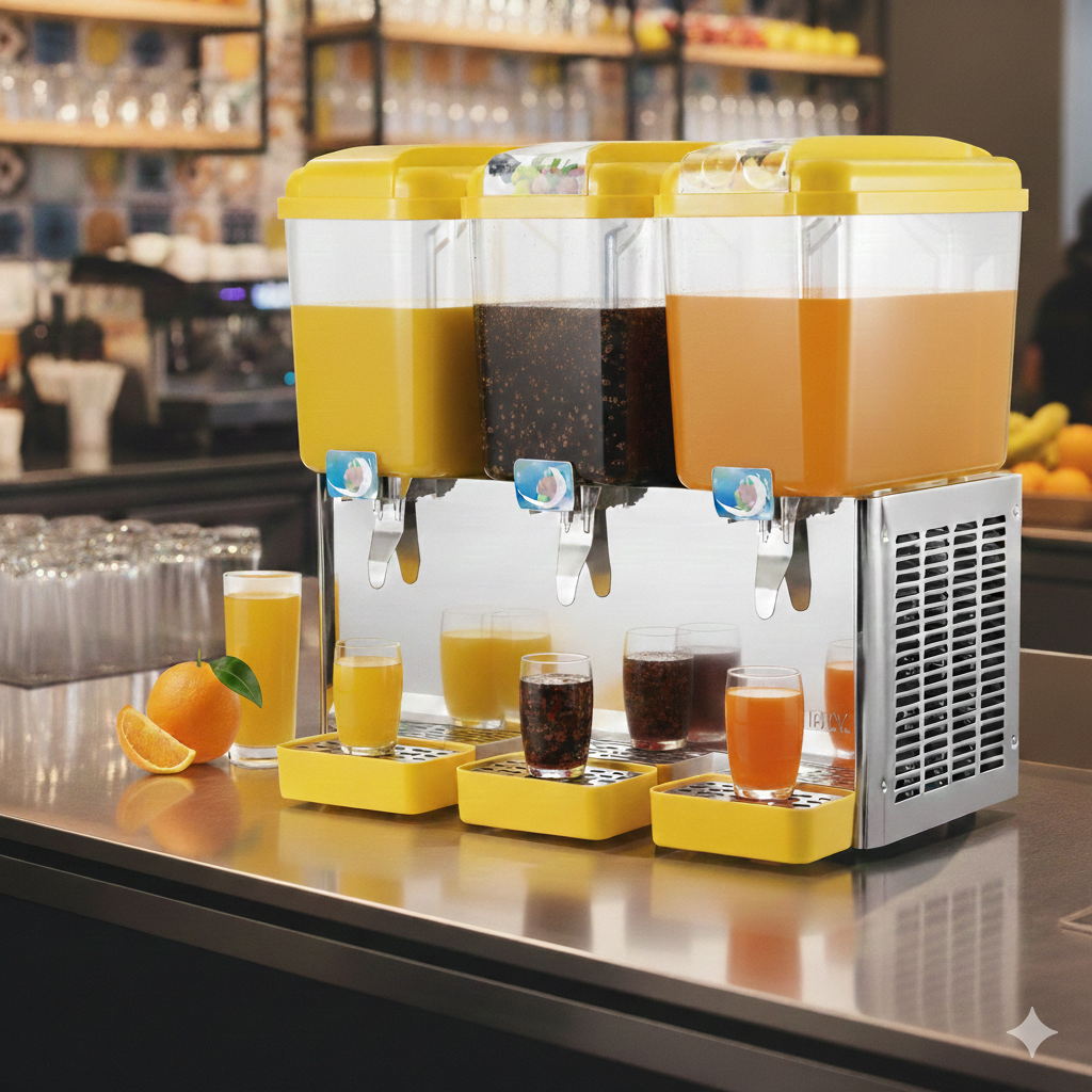 Electric Juice Dispenser 3 Tank 18x3 54 Liter Yellow 1 Electric Juice Dispenser 3 Tank 18x3 54 Liter Yellow