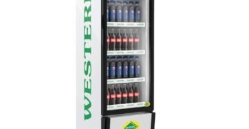 a cooler with bottles of soda