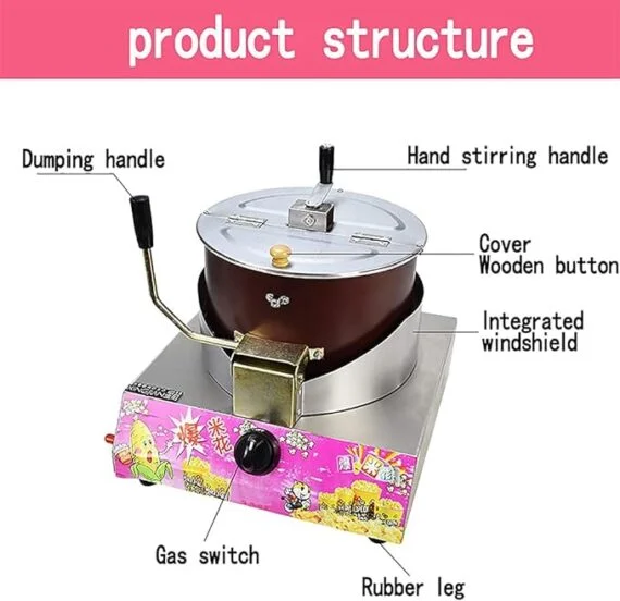 Commercial Gas Popcorn Machine 400 Gms Tabletop Manual Stirring - Image 3