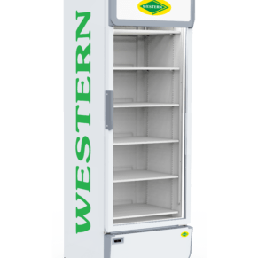 a white refrigerator with shelves