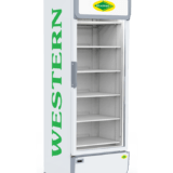 a white refrigerator with shelves