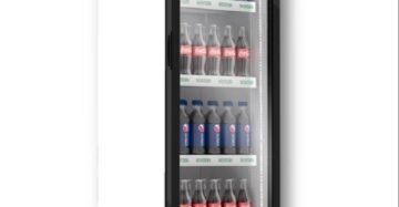 a cooler with bottles of soda