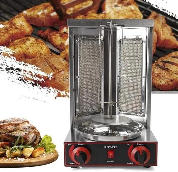 Gas Shawarma Machine Double Burner Table Top With Rotaion