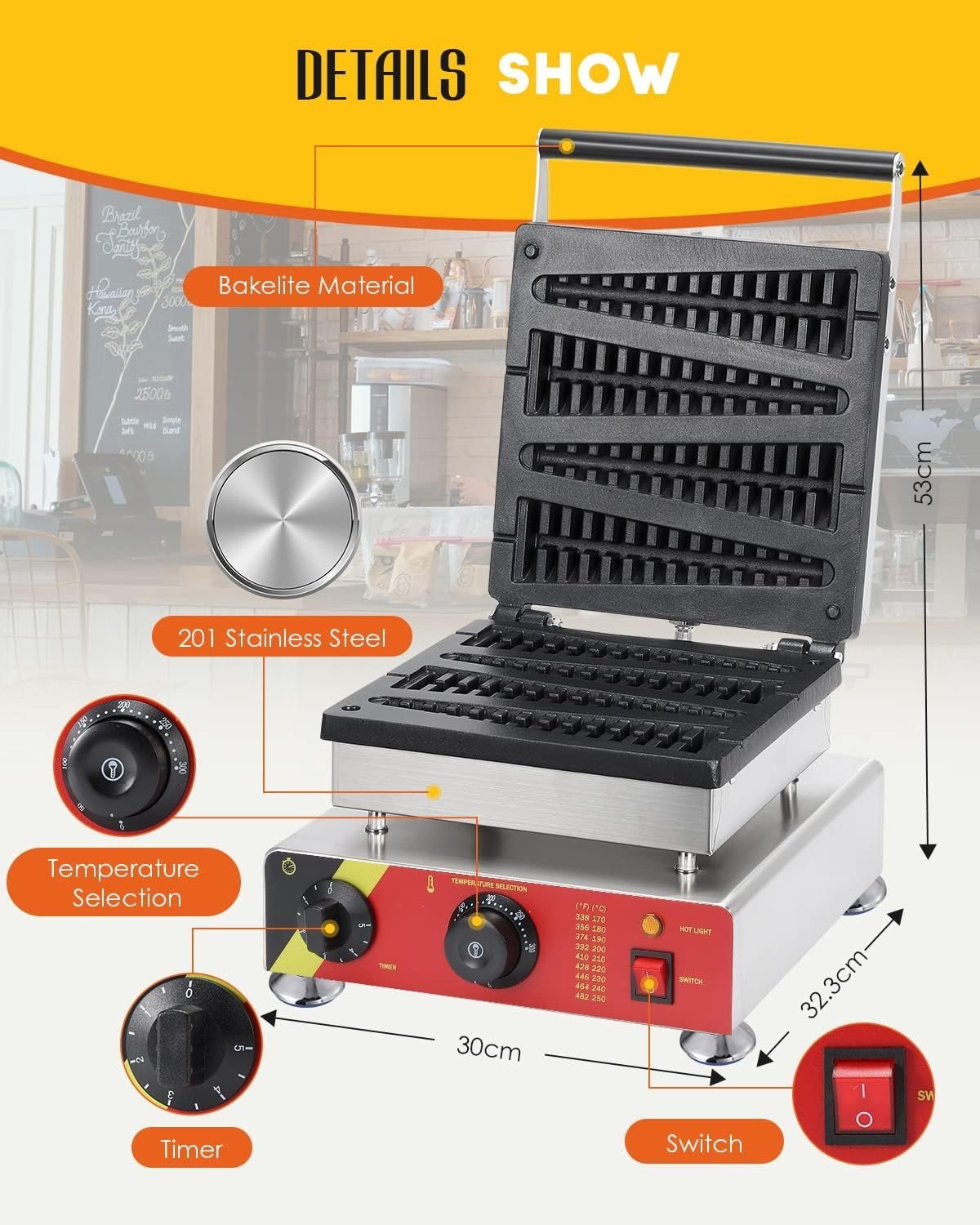 Stick Waffle Machine 8 Inch Long 4 Sticks 3 Stick Waffle Machine 8 Inch Long 4 Sticks - Image 3