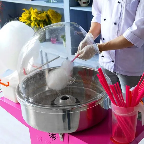 Electric Cotton Candy Machine Pink Stainless Steel With Spit Guard ( Dome Cover )