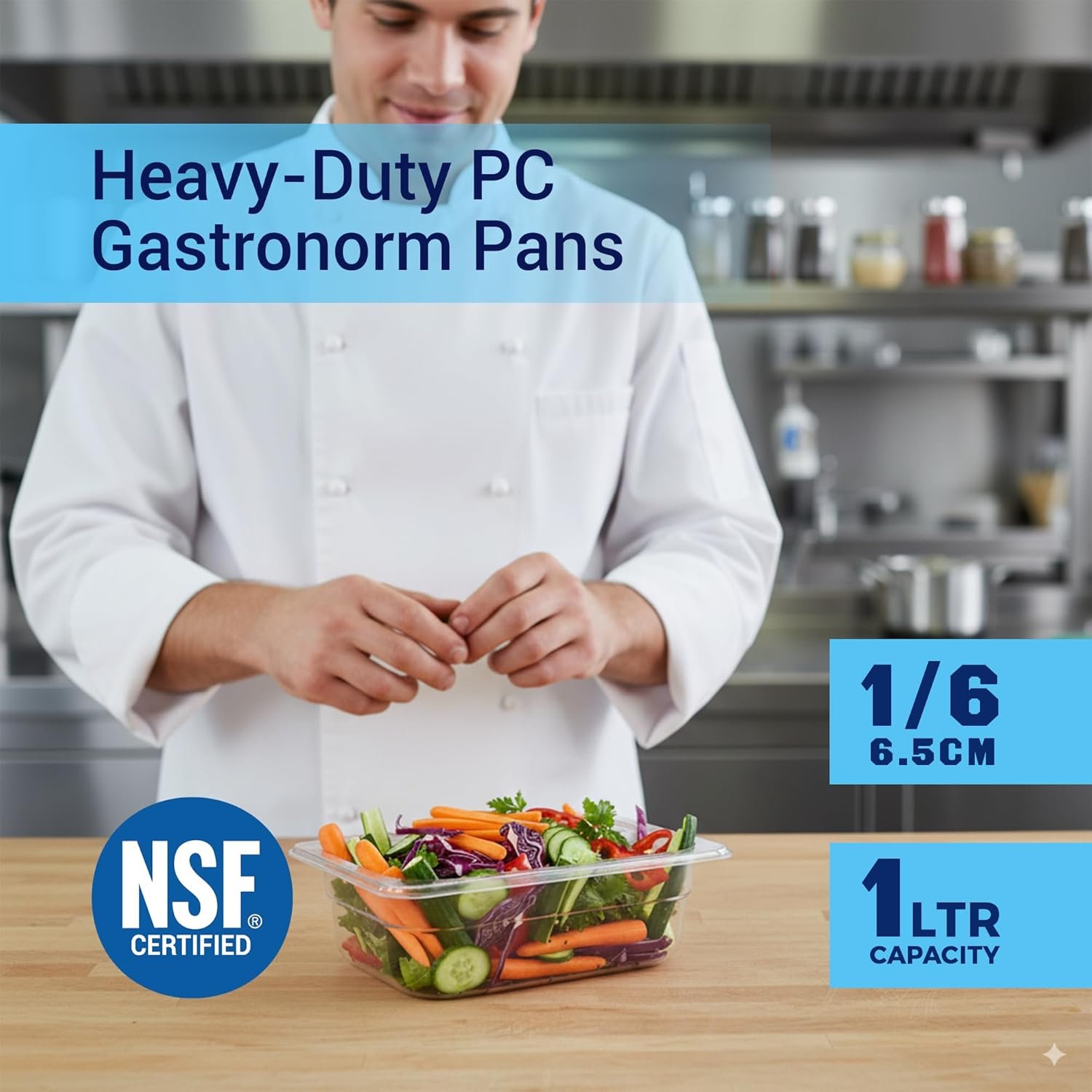 PC GN Pan 1/6 65mm - 6.5 Cm, NSF Grade Gastronorm Pan Polycarbonate, 1 Ltr Without Lid 2 PC GN Pan 1/6 65mm - 6.5 Cm, NSF Grade Gastronorm Pan Polycarbonate, 1 Ltr Without Lid - Image 2