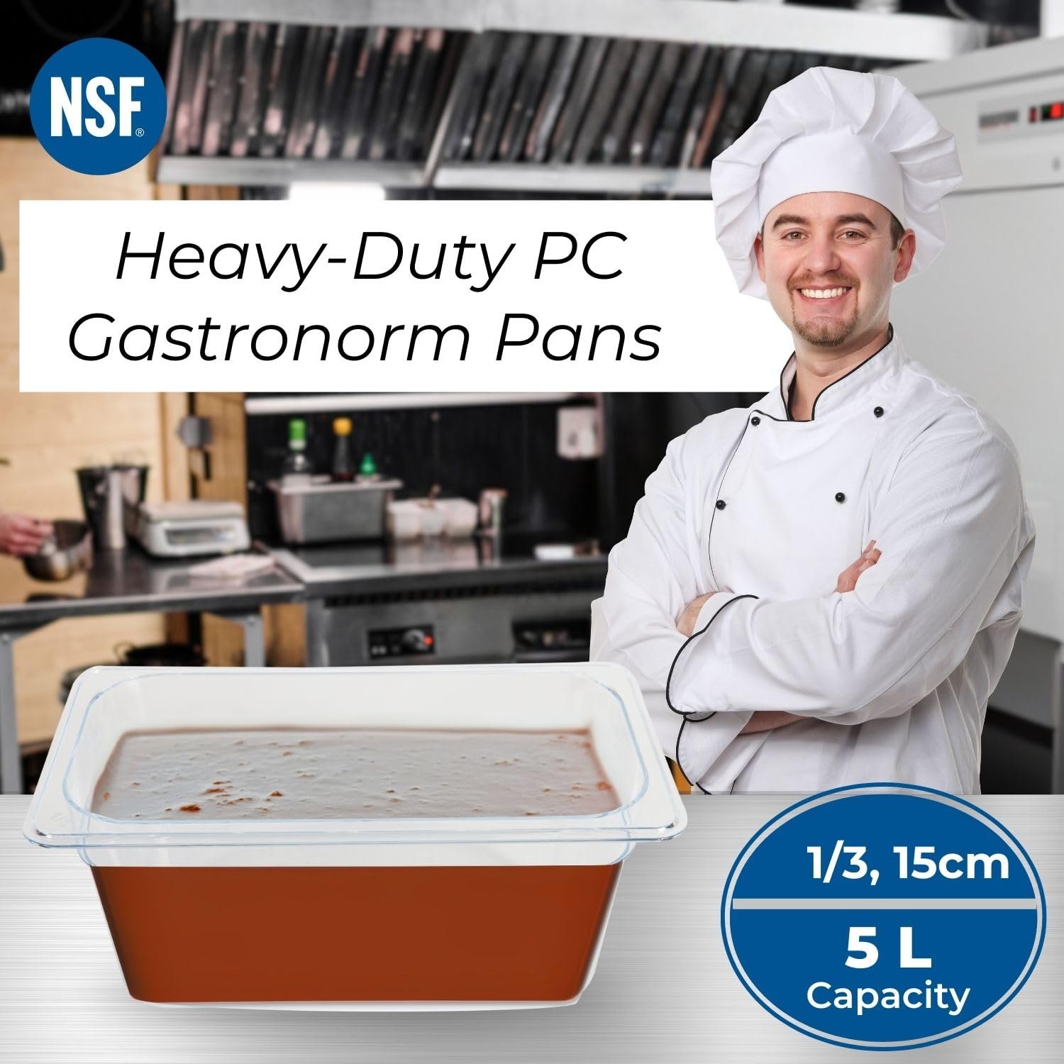 PC GN Pan 1/3 150mm - 15 Cm, NSF Grade Gastronorm Pan Polycarbonate, 5 Ltr Without Lid 2 PC GN Pan 1/3 150mm - 15 Cm, NSF Grade Gastronorm Pan Polycarbonate, 5 Ltr Without Lid - Image 2