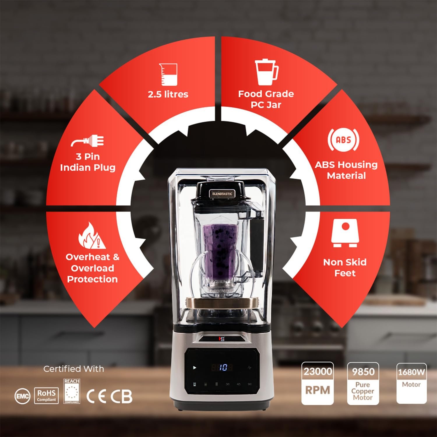 Blendtastic Heavy Duty Commercial Blender 2.5 Liter With Soundproof Dome And Timing Touch Pad And Speed Wave 5 Blendtastic Heavy Duty Commercial Blender 2.5 Liter With Soundproof Dome And Timing Touch Pad And Speed Wave - Image 5