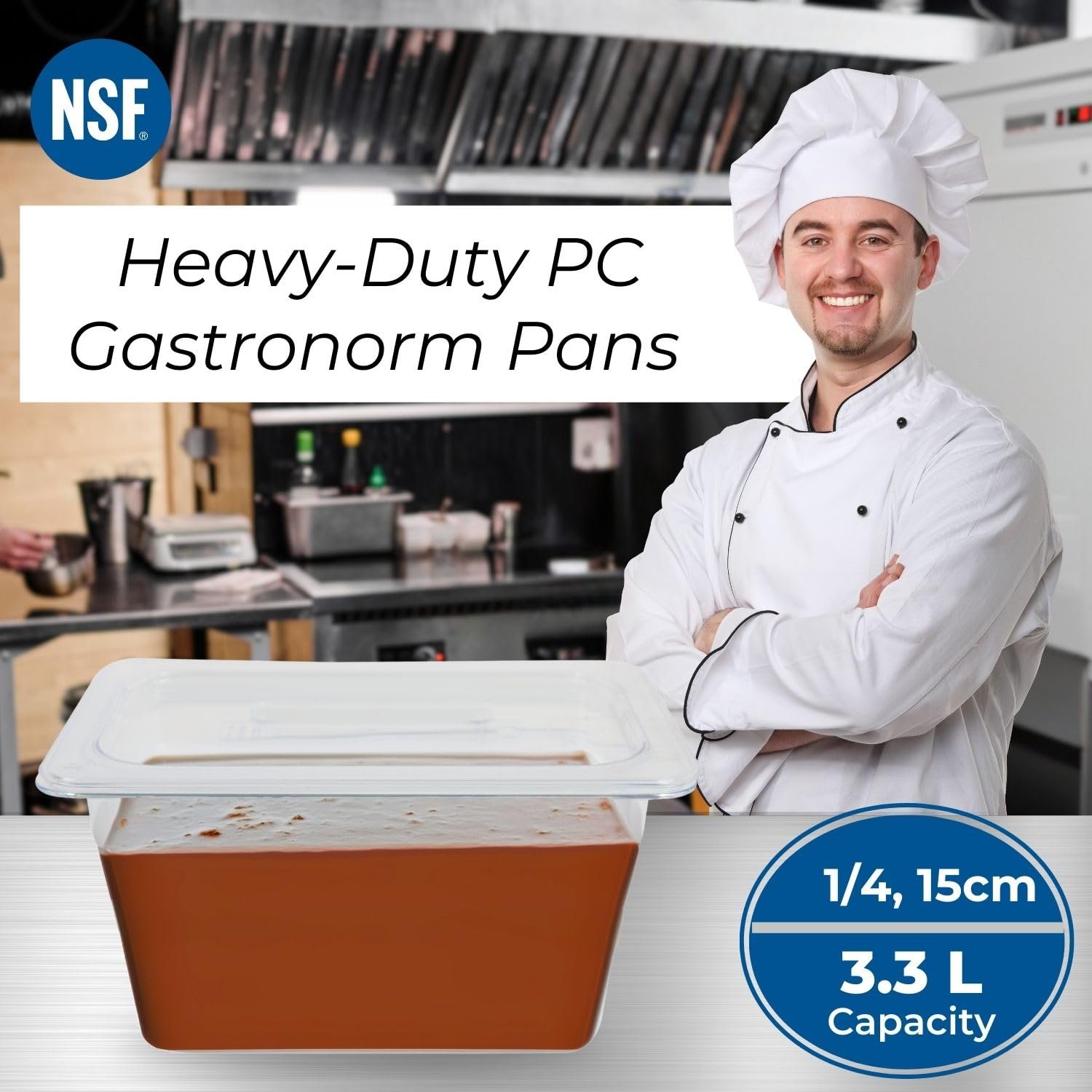 PC GN Pan 1/4 150mm - 15 Cm, NSF Grade Gastronorm Pan Polycarbonate, 3.3 Ltr Without Lid 2 PC GN Pan 1/4 150mm - 15 Cm, NSF Grade Gastronorm Pan Polycarbonate, 3.3 Ltr Without Lid - Image 2