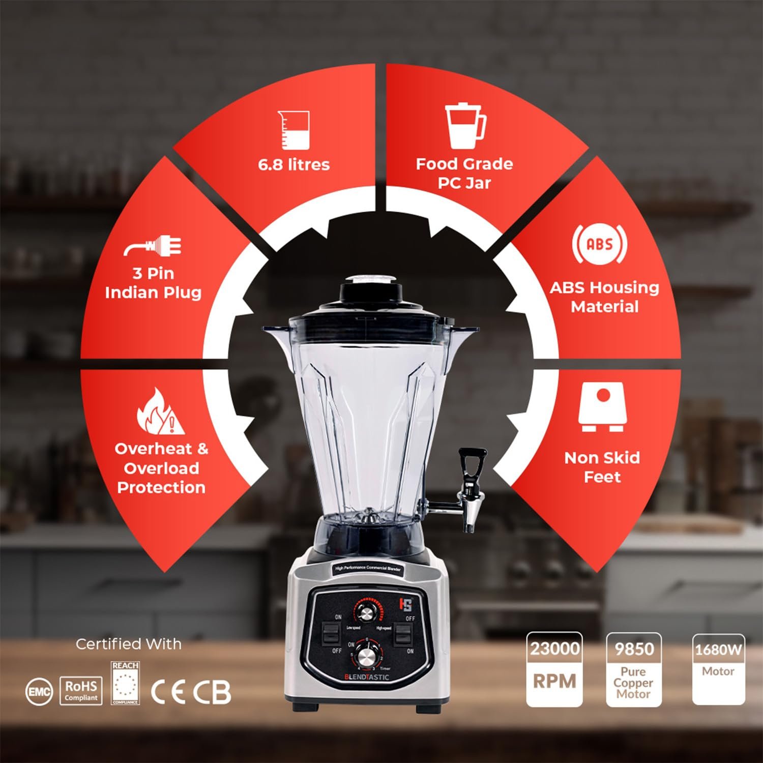 Blendtastic Heavy Duty Commercial Blender 6.8 Ltr With Faucet (Tap) And Timmer 4 Blendtastic Heavy Duty Commercial Blender 6.8 Ltr With Faucet (Tap) And Timmer - Image 4